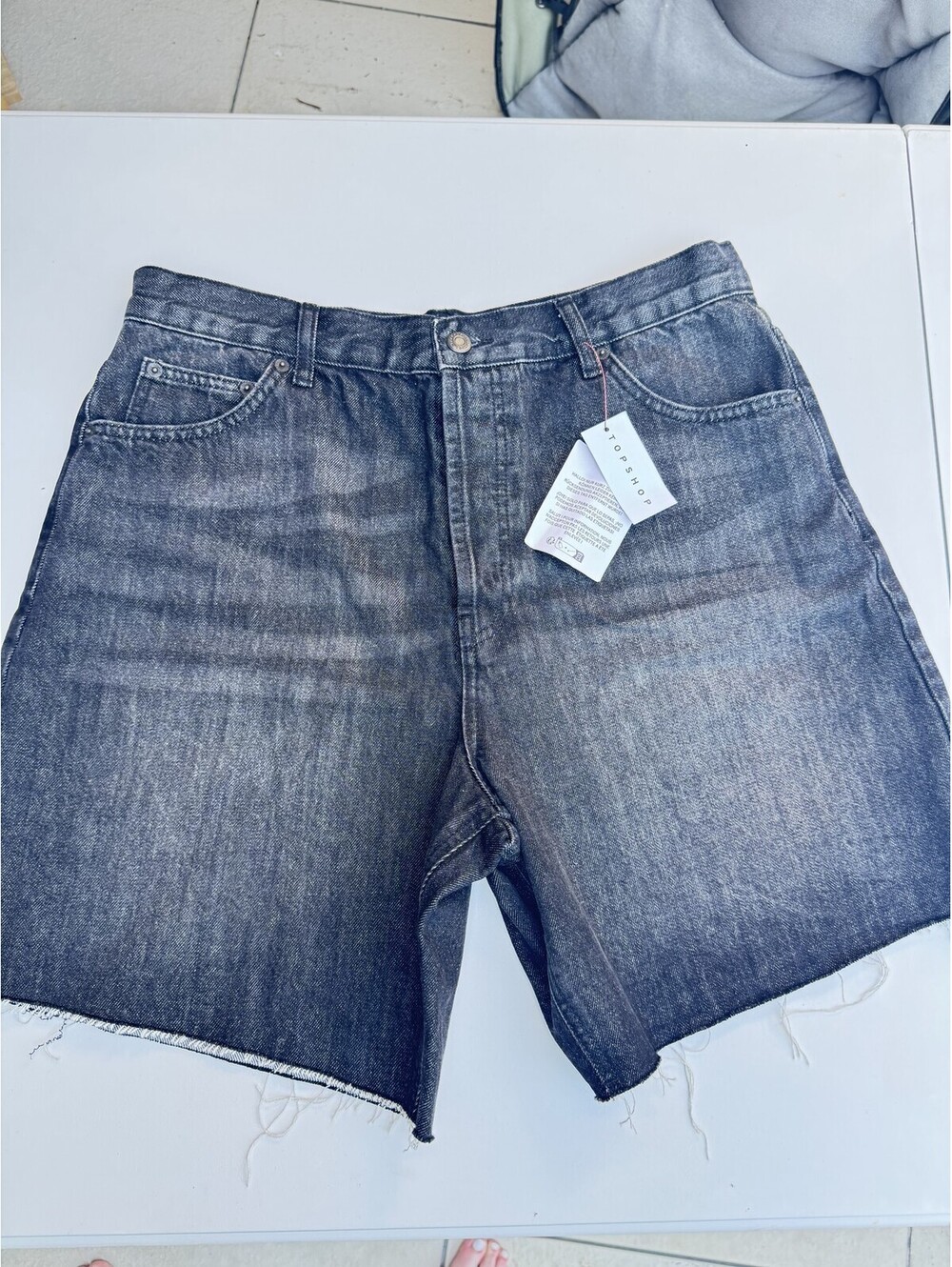 Topshop Gray Denim Raw Hem Shorts XL NWT
